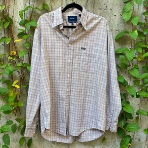 Façonnable Men’s Check Plaid Button Up Shirt - Beige / Brown / Blue, Large Tall